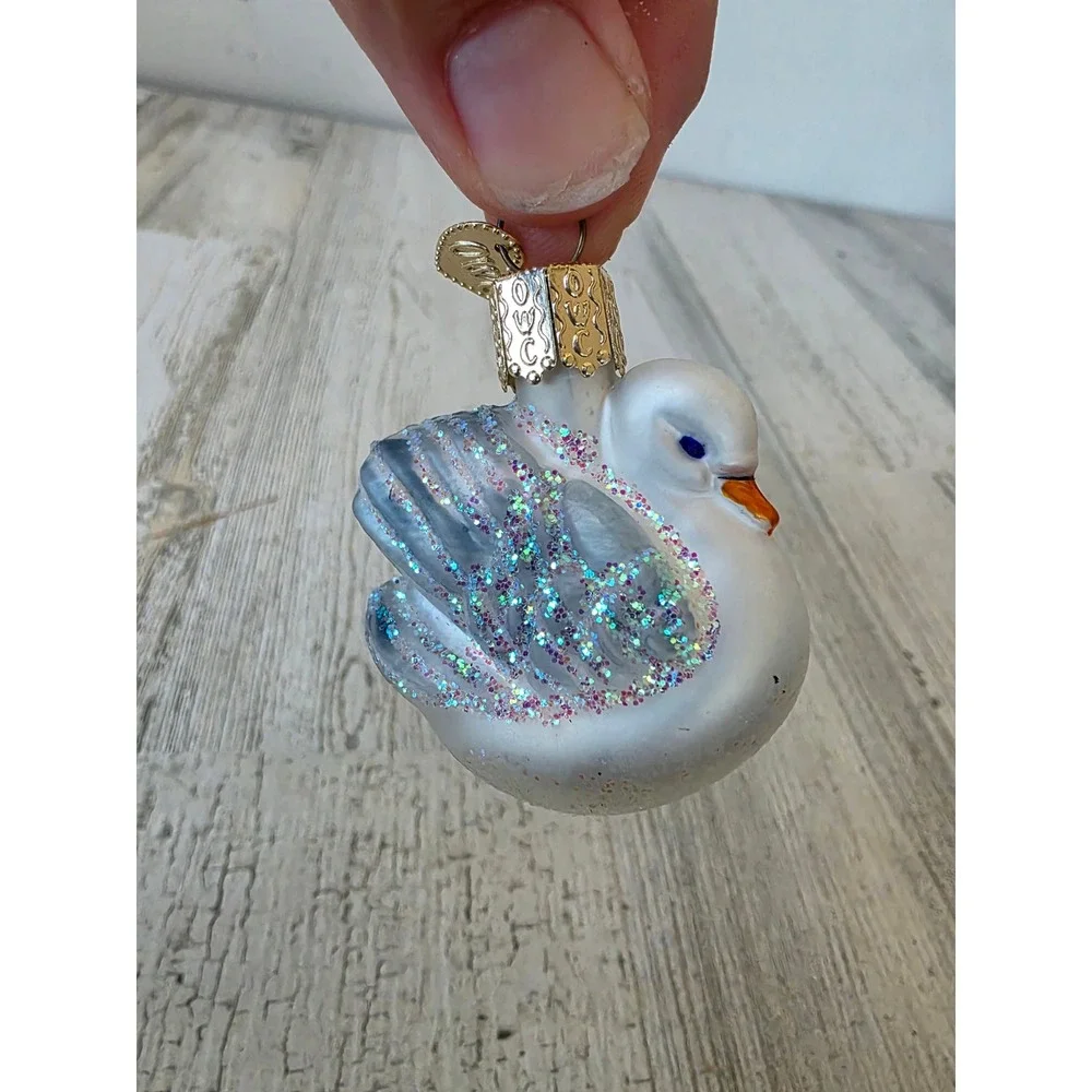 OWC old world swan mini glass ornament glitter Xmas tree